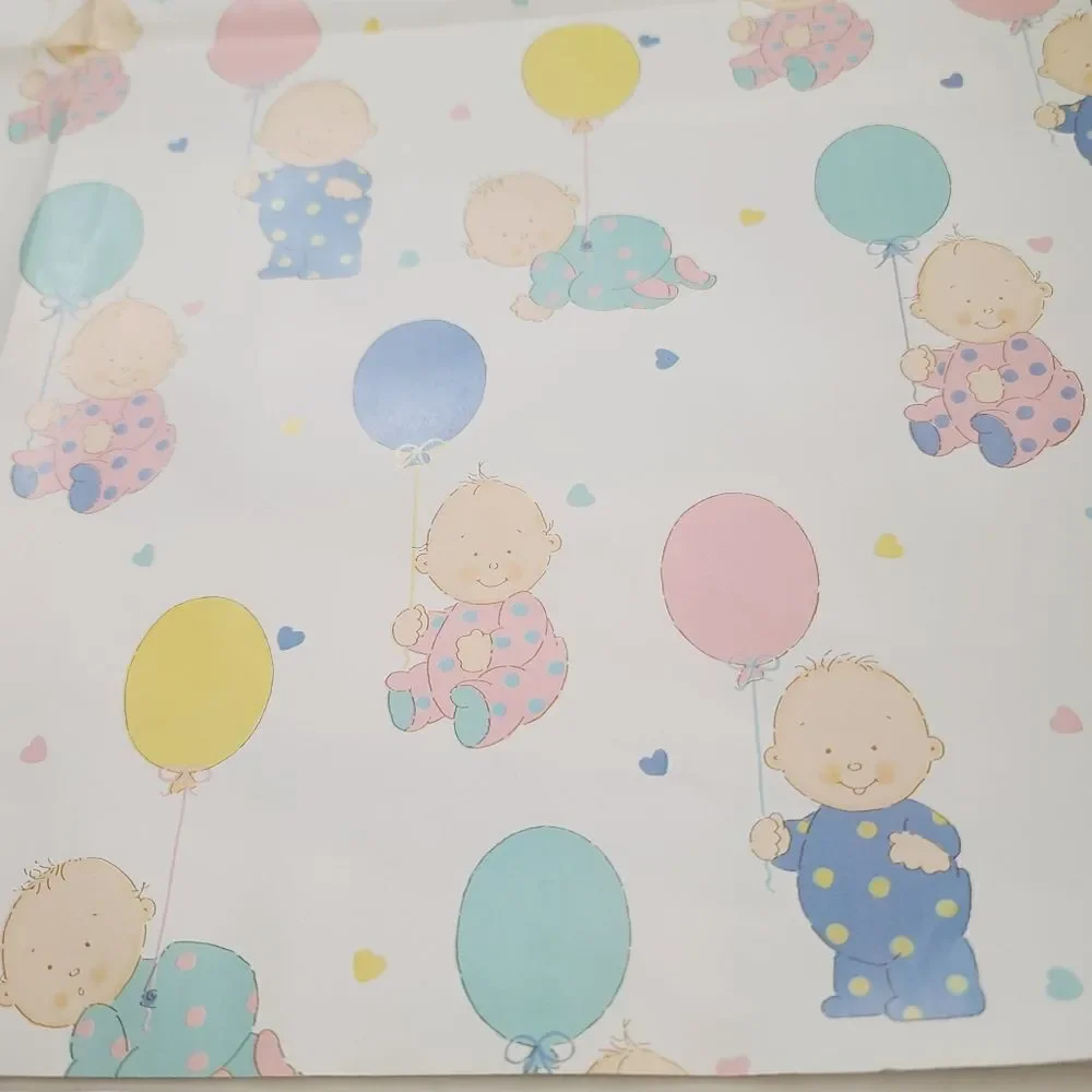 Vintage 90s 1991 Hallmark Cartoon Baby Balloons Baby Shower Gift Wrap